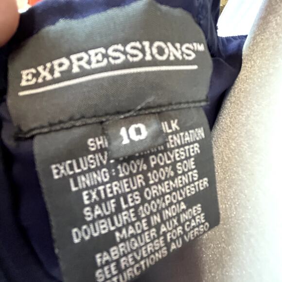 Expressions size 10 sequin Blue Dress women silk Night Out sleeveless top - Picture 9 of 10